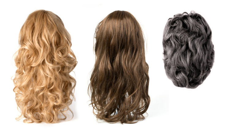 Long,Curly,Blond,,black,And,Brown,Hair,Wigs,Isolated,On